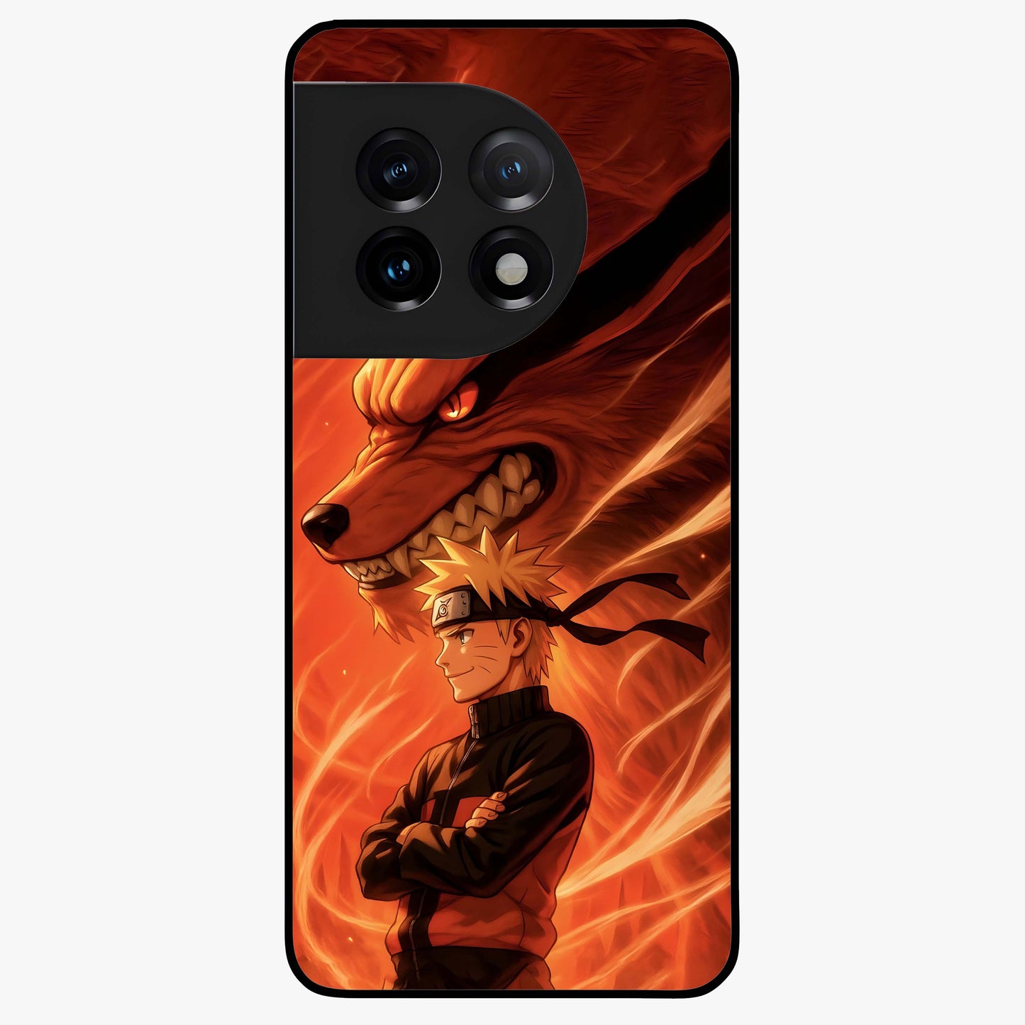 Nine Tails Legacy Glass Case for 1+11 powerful front view featuring legendary fox inspired artwork