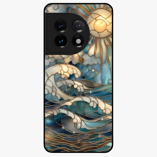 Ocean Mosaic Art Glass Case for 1+11 artistic front view featuring mosaic inspired ocean artwork