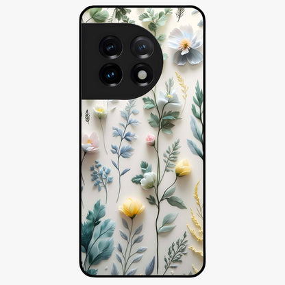 Pastel Garden Whispers Glass Case for 1+11 soft front view featuring delicate pastel floral artwork