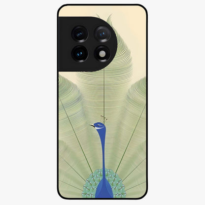 Peacock Feather Grace Glass Case for 1+11 elegant front view featuring detailed peacock feather artwork