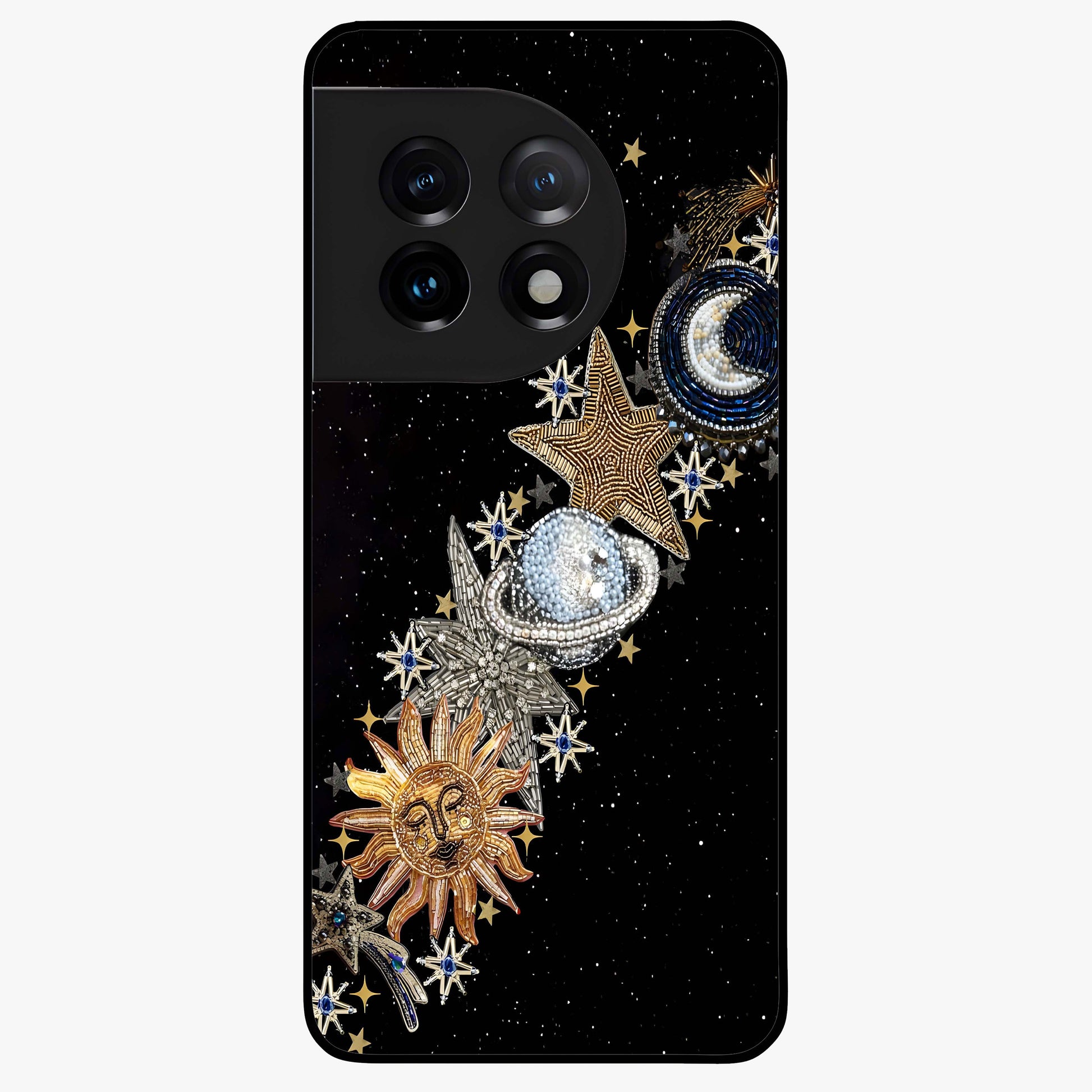 Pearls Universe Object Glass Case for 1+11 artistic front view featuring pearl inspired cosmic artwork