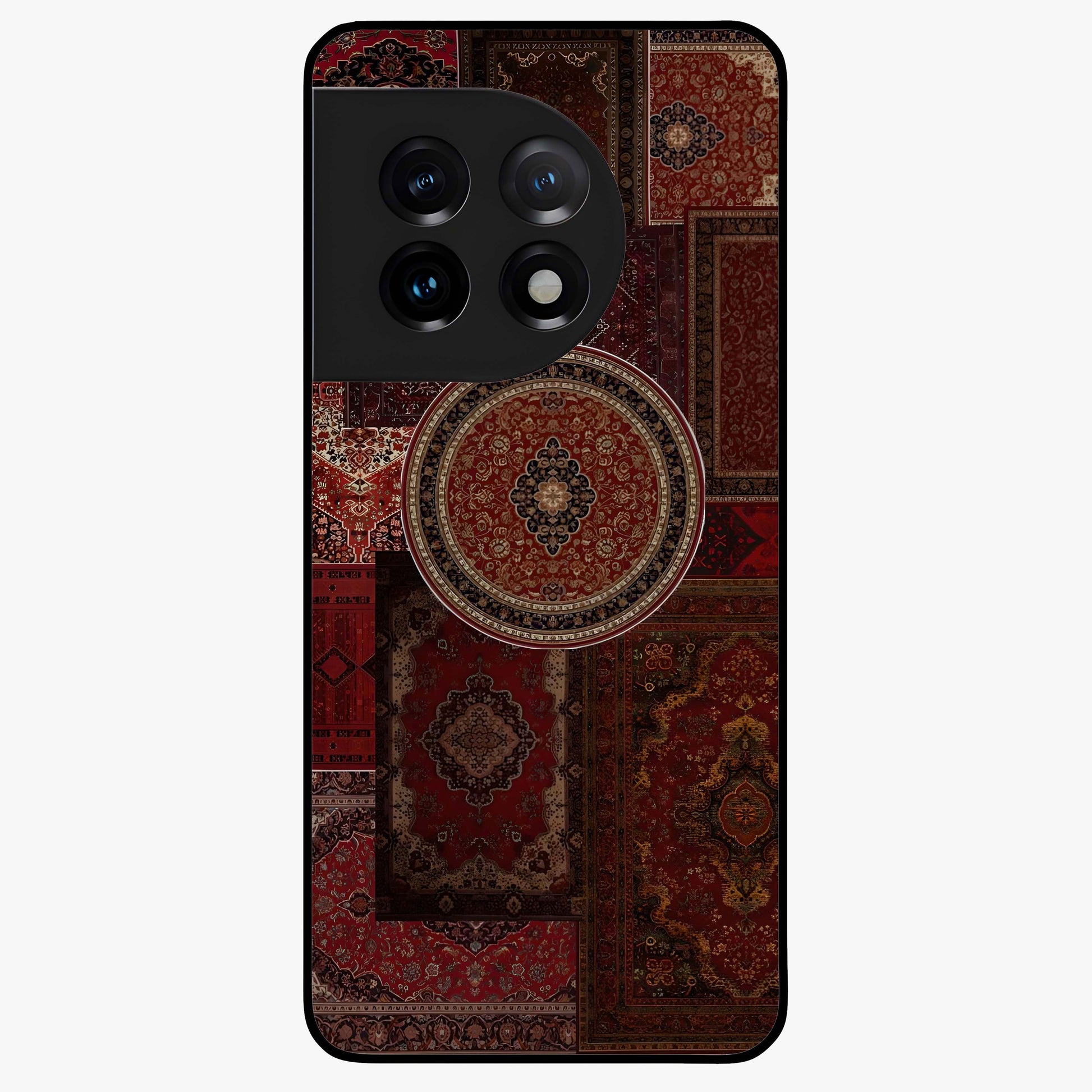 Persian Heritage Collage Glass Case for 1+11 rich front view featuring intricate Persian inspired collage artwork