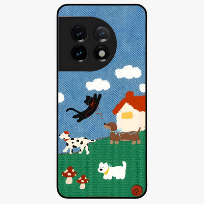 Pet Adventures Glass Case for 1+11 playful front view featuring cute pet themed artwork