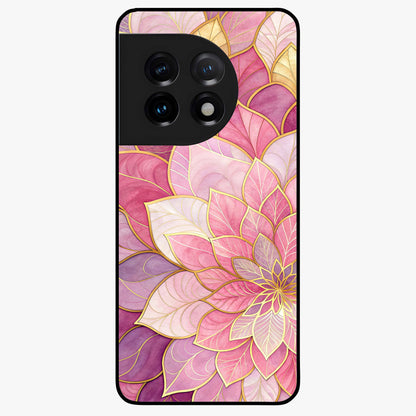 Petal Luxe Bloom Glass Case for 1+11 luxurious front view featuring refined floral artwork with rich tones
