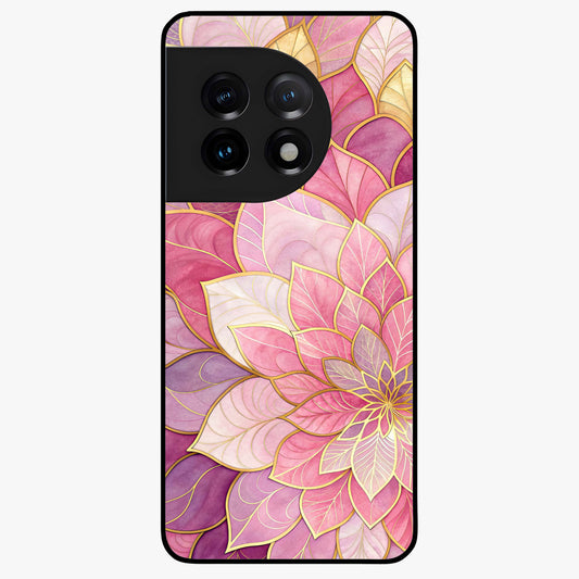 Petal Luxe Bloom Glass Case for 1+11 luxurious front view featuring refined floral artwork with rich tones