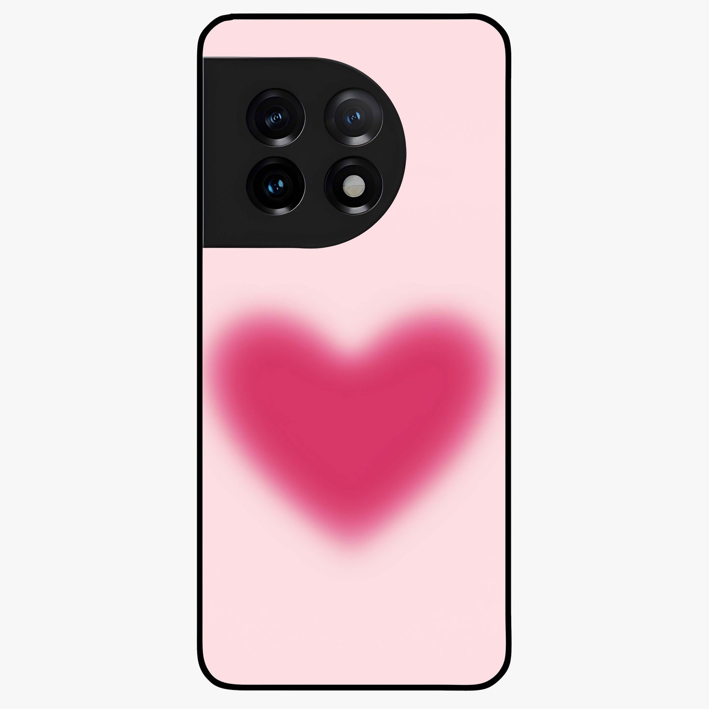 Pink Aura Heart Glass Case for 1+11 soft front view featuring glowing heart artwork in pastel pink tones