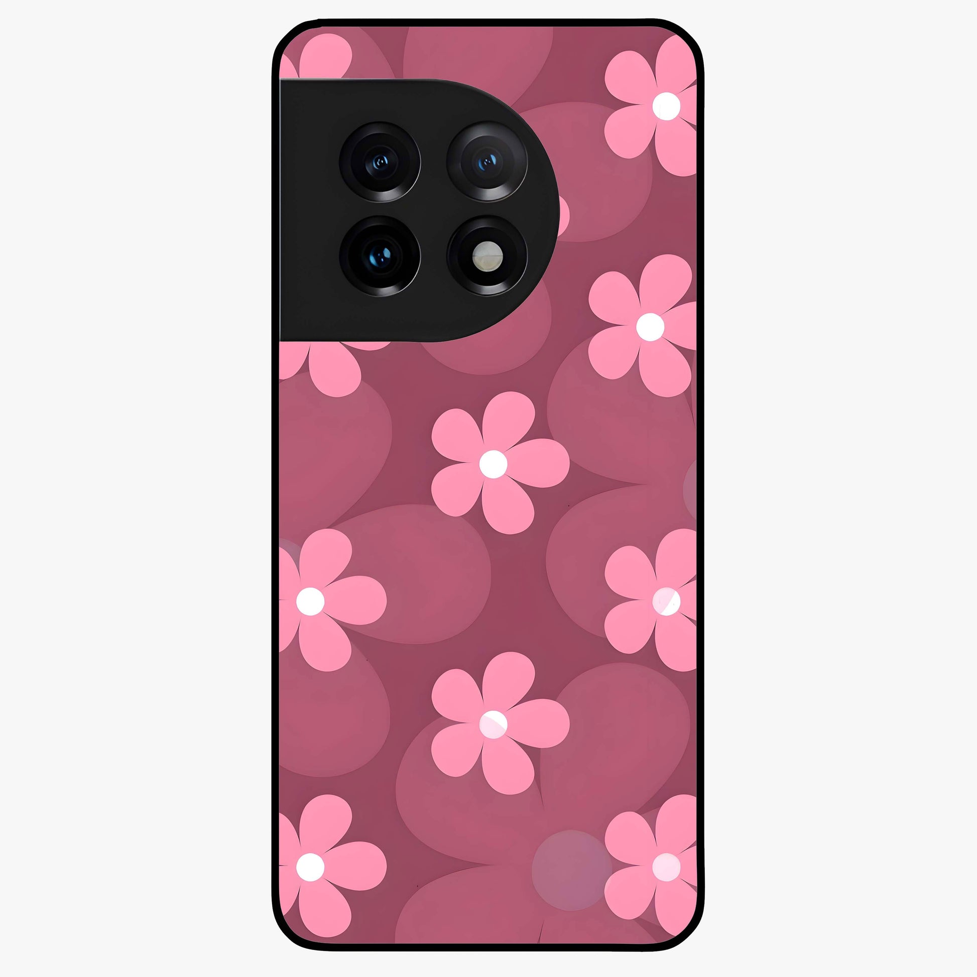 Pink Daisy Flower Pattern Glass Case for 1+11 cheerful front view featuring daisy floral artwork in pink tones