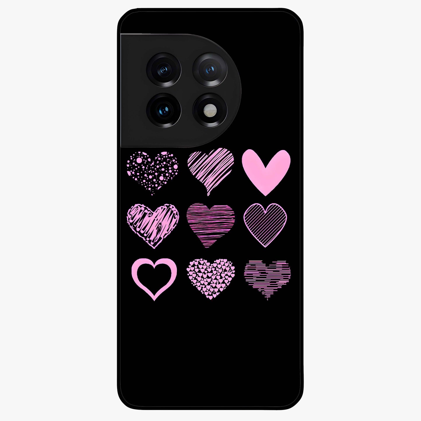 Pink Heart Aesthetic Glass Case for 1+11 cute front view featuring minimal heart artwork in soft pink tones