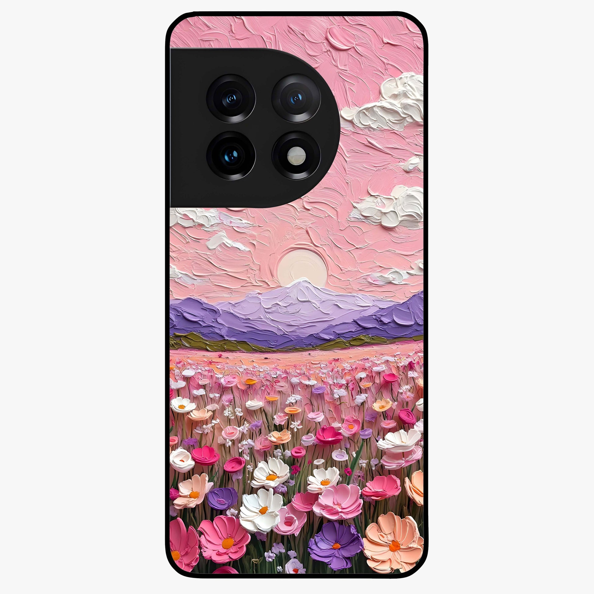 Pink Pastel Groovy Art Glass Case for 1+11 playful front view featuring groovy retro artwork in pastel pink tones