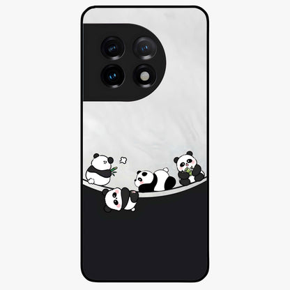 Playful Panda Parade Glass Case for 1+11 adorable front view featuring cute panda artwork in lively poses