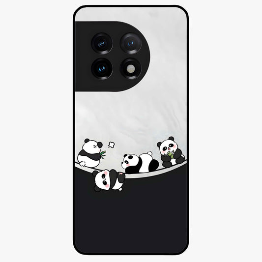 Playful Panda Parade Glass Case for 1+11 adorable front view featuring cute panda artwork in lively poses