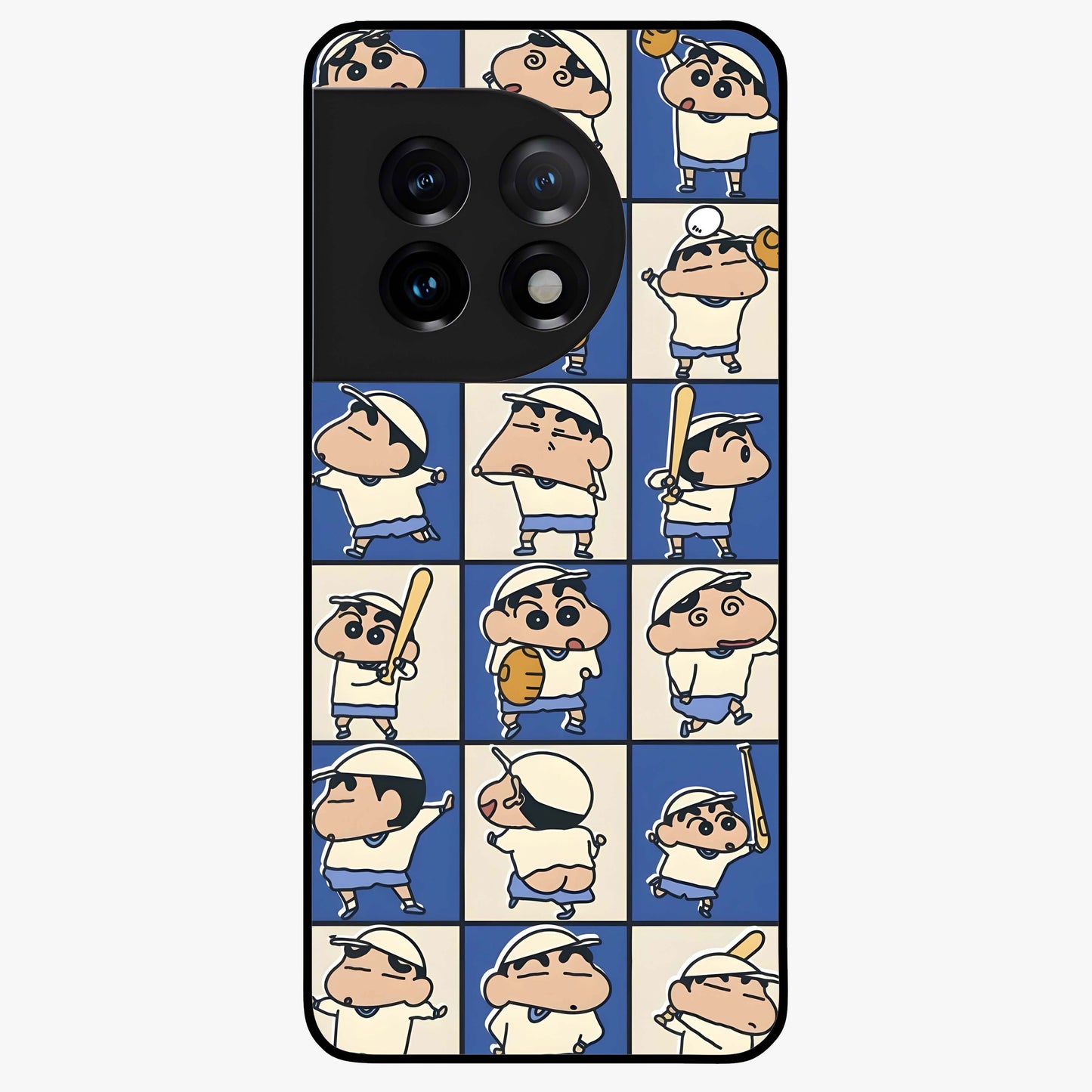 Playful Shin Swing Glass Case for 1+11 lively front view featuring animated character artwork with playful theme