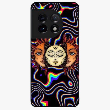 Psychedelic Sun Glass Case for 1+11 artistic front view featuring vibrant sun artwork in psychedelic colors