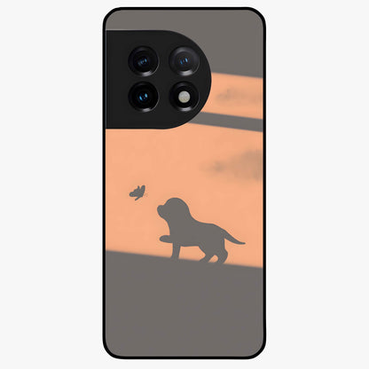 Puppy Shadow Art Glass Case for 1+11 charming front view featuring artistic puppy silhouette artwork