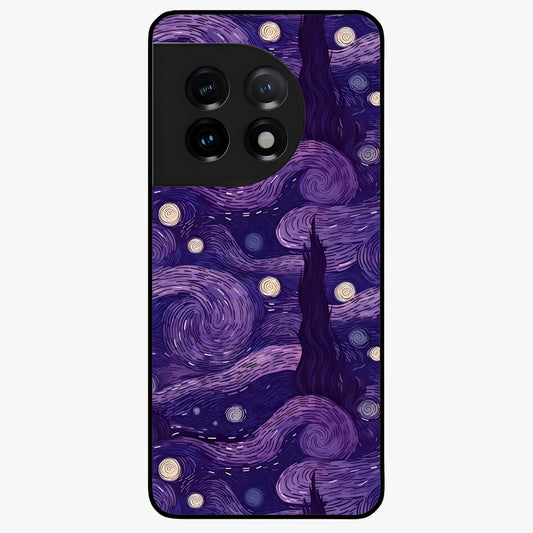 Purple Swirls Glass Case for 1+11 artistic front view featuring flowing swirl artwork in rich purple tones