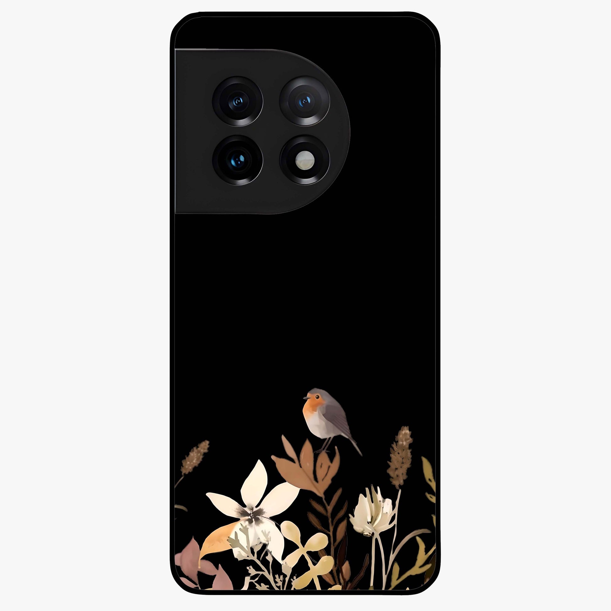Quiet Garden Tune Glass Case for 1+11 serene front view featuring peaceful floral garden artwork
