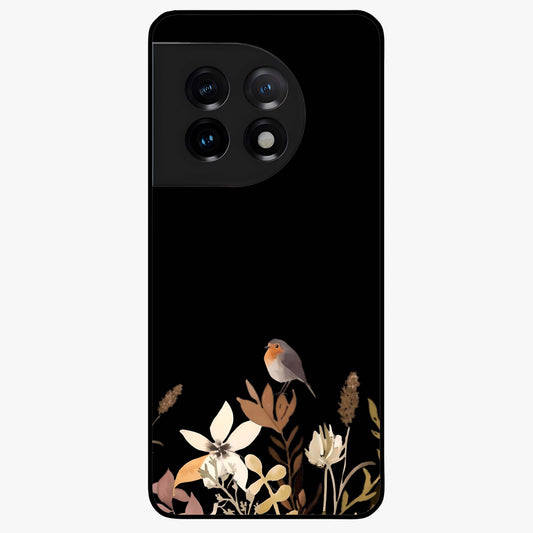Quiet Garden Tune Glass Case for 1+11 serene front view featuring peaceful floral garden artwork