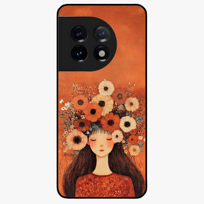 Radiant Flower Thoughts Glass Case for 1+11 soft front view featuring delicate floral artwork with artistic vibe