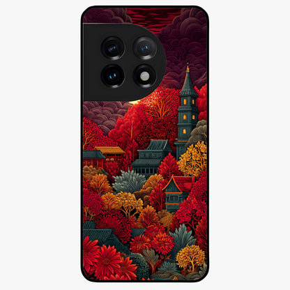 Red Scenery Hot Glass Case for 1+11 dramatic front view featuring bold red landscape artwork