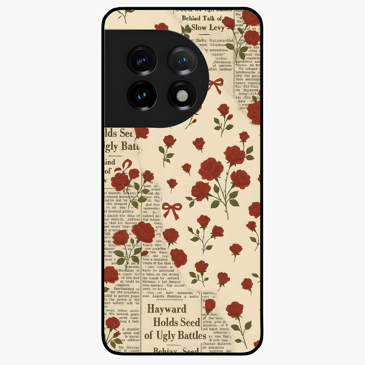 Retro Rose Journal Glass Case for 1+11 elegant front view featuring vintage rose artwork with journal aesthetic