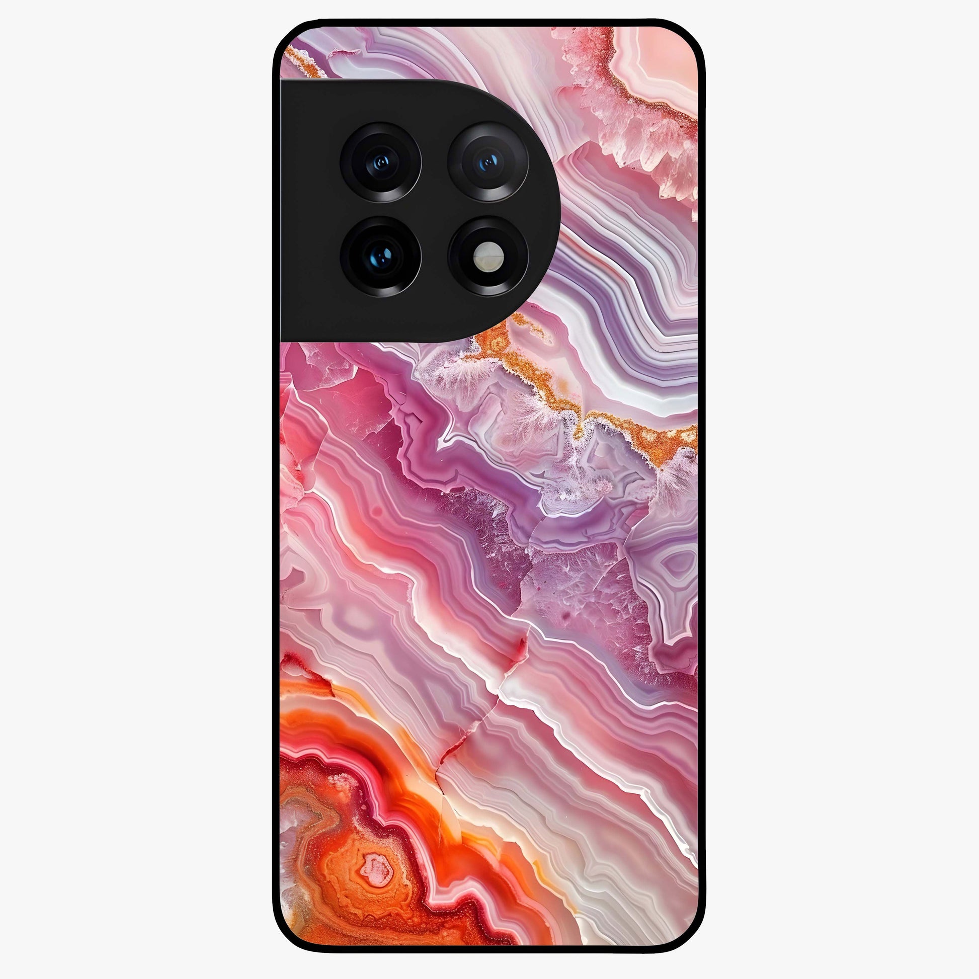 Rose Quartz Marble Glass Case for 1+11 elegant front view featuring soft pink marble texture artwork