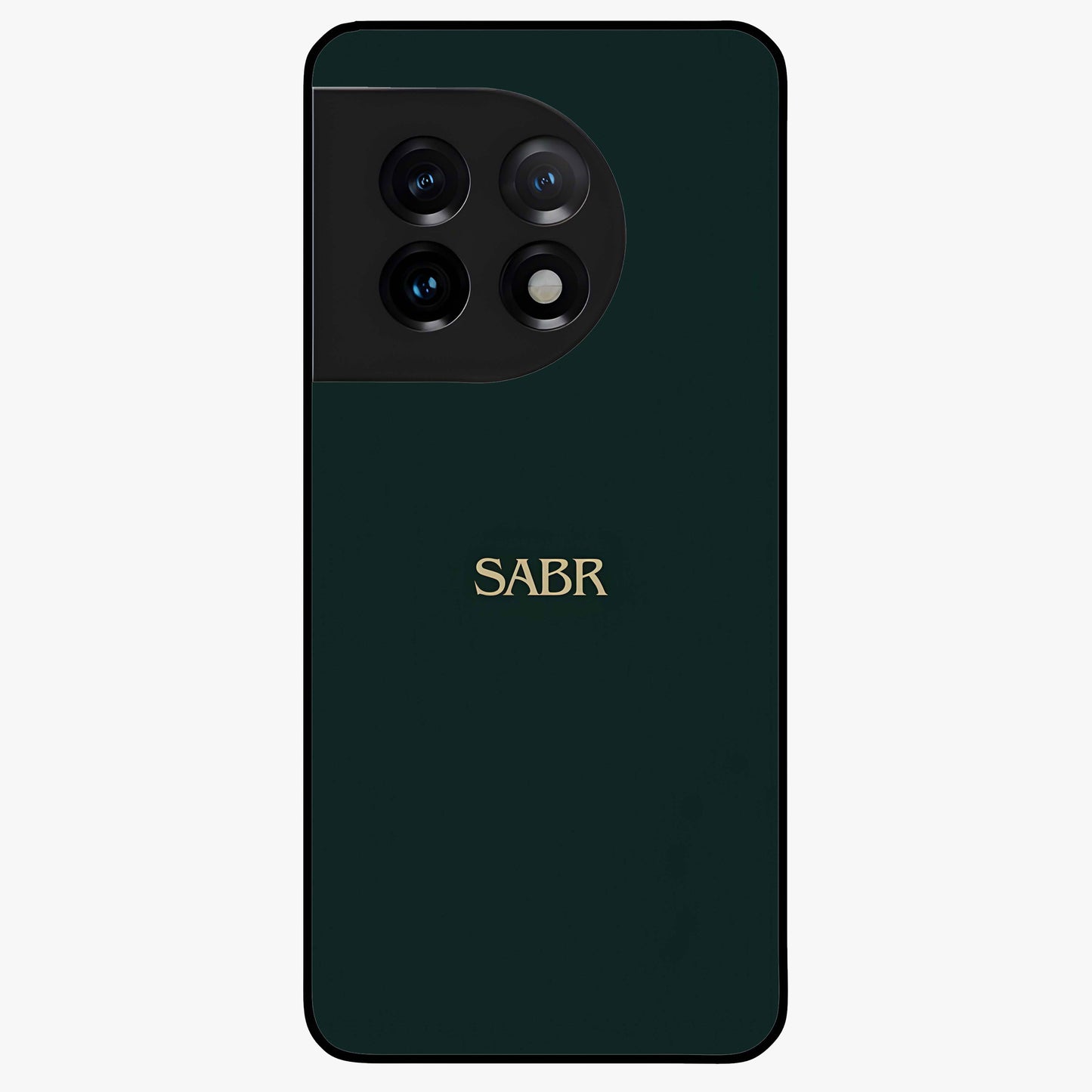 Sabr Minimal Patience Glass Case for 1+11 clean front view featuring minimalist typography artwork