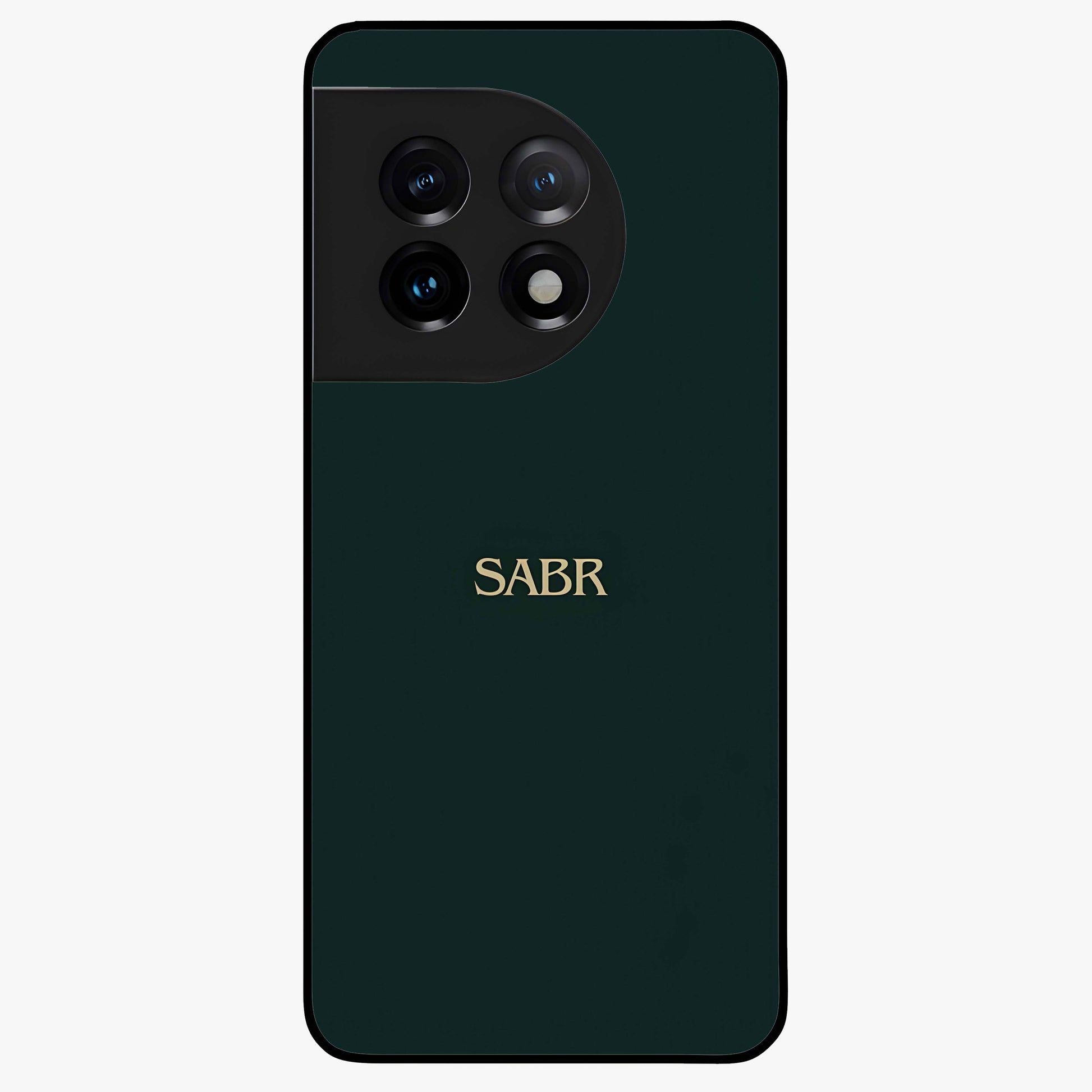 Sabr Minimal Patience Glass Case for 1+11 clean front view featuring minimalist typography artwork