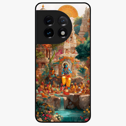 Sacred Sunlight Gods Glass Case for 1+11 powerful front view featuring divine artwork bathed in golden sunlight