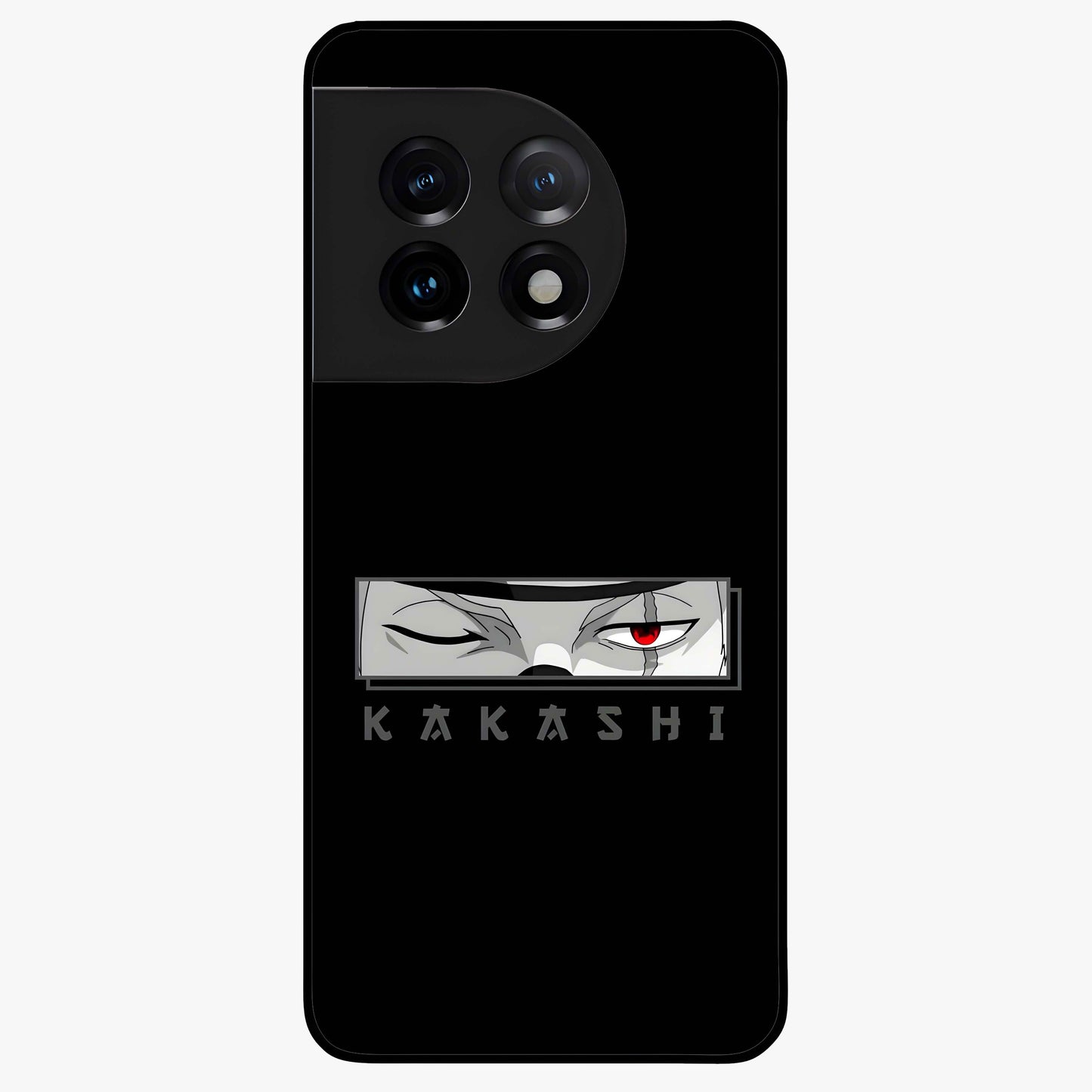 Scarlet Ninja Gaze Glass Case for 1+11 striking front view featuring ninja inspired artwork in crimson tones