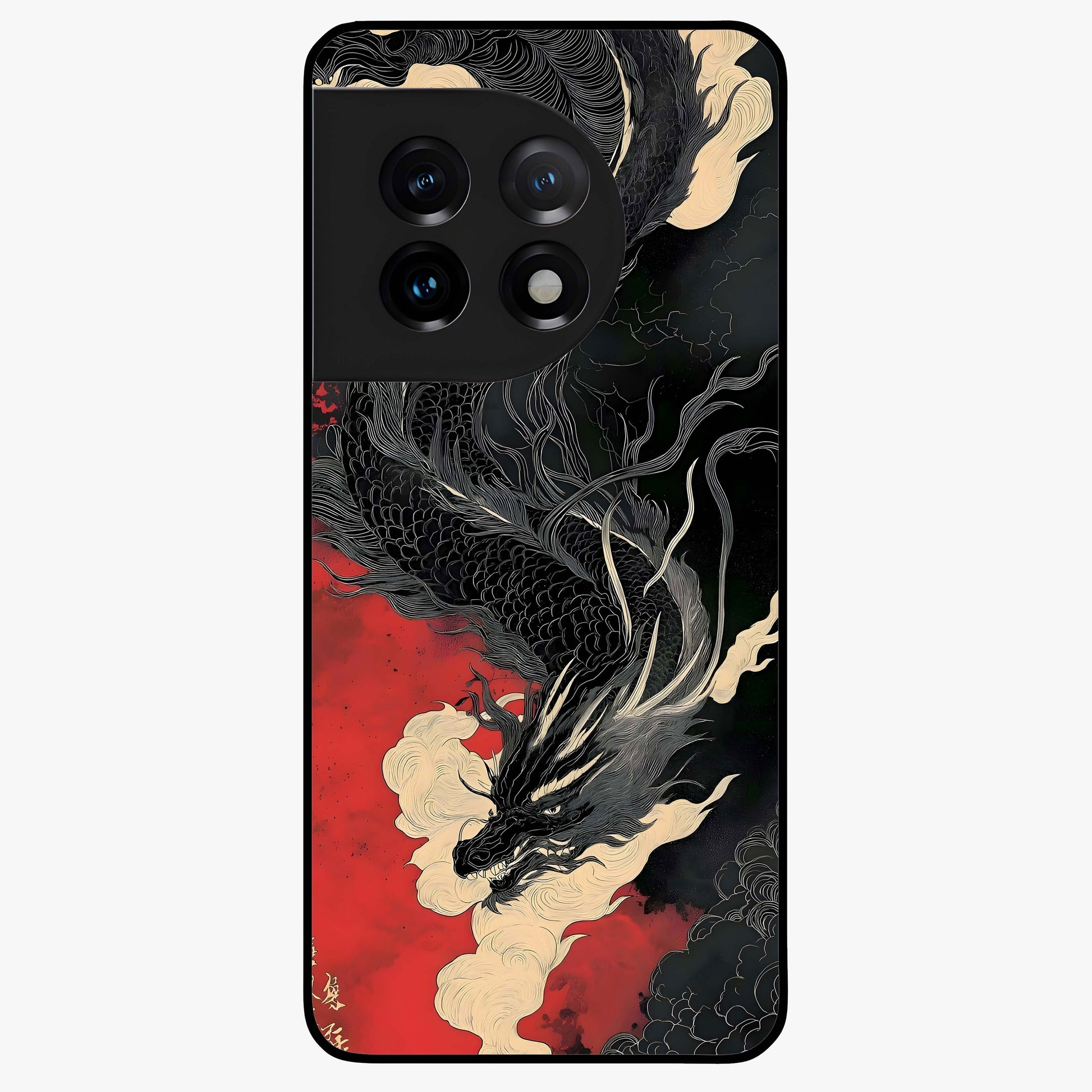 Shadow Dragon Fury Glass Case for 1+11 intense front view featuring fierce dragon artwork in dark tones