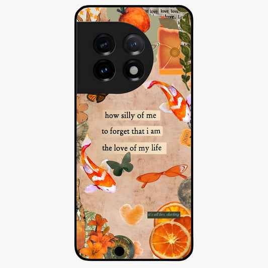 Soft Chaos Aesthetic Glass Case for 1+11 artistic front view featuring abstract chaotic artwork in soft pastel tones