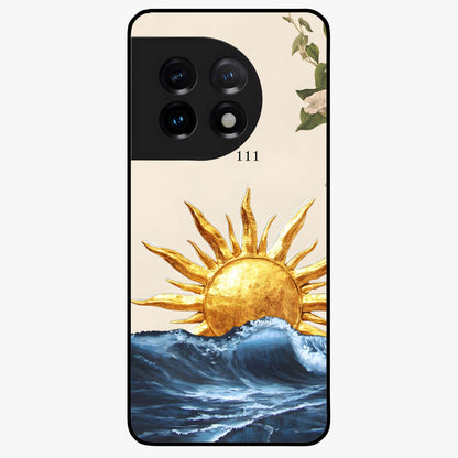 Solar Wave Bloom Glass Case for 1+11 vibrant front view featuring floral artwork blended with solar wave patterns