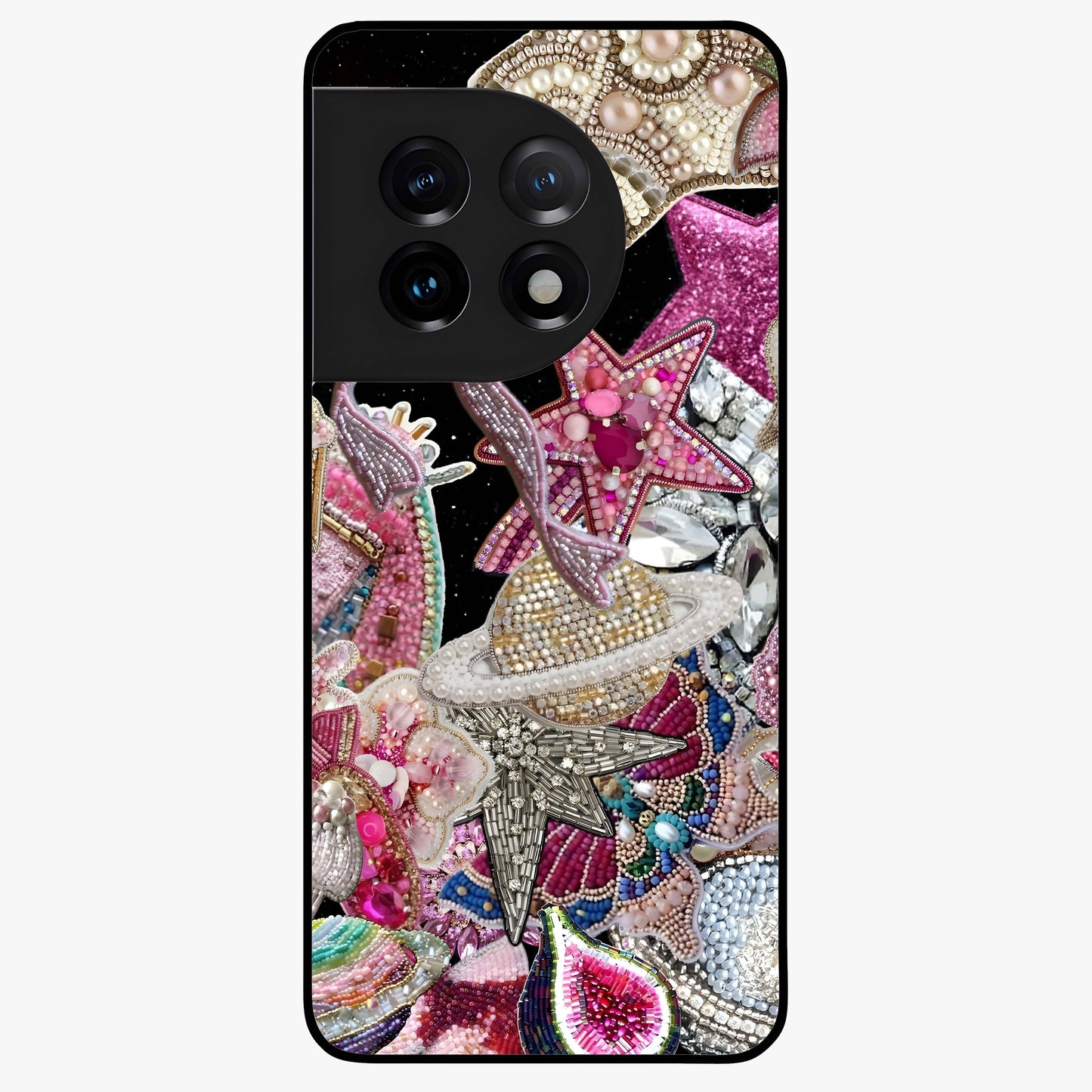 Starlit Jewel Dream Glass Case for 1+11 luxurious front view featuring jewel inspired artwork with star accents