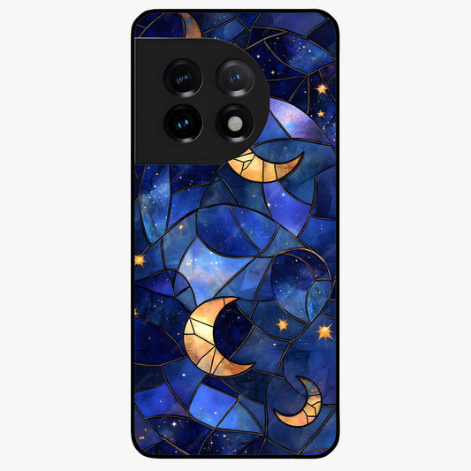 Starlit Sky Tapestry Glass Case for 1+11 elegant front view featuring starry sky artwork in tapestry style