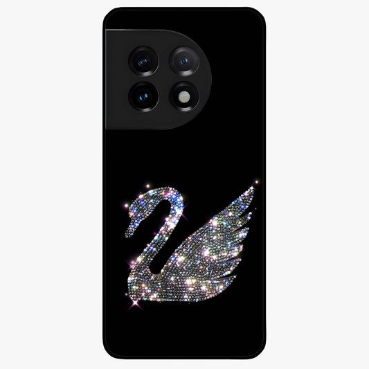 Starlit Swan Grace Glass Case for 1+11 graceful front view featuring swan artwork under shimmering night sky