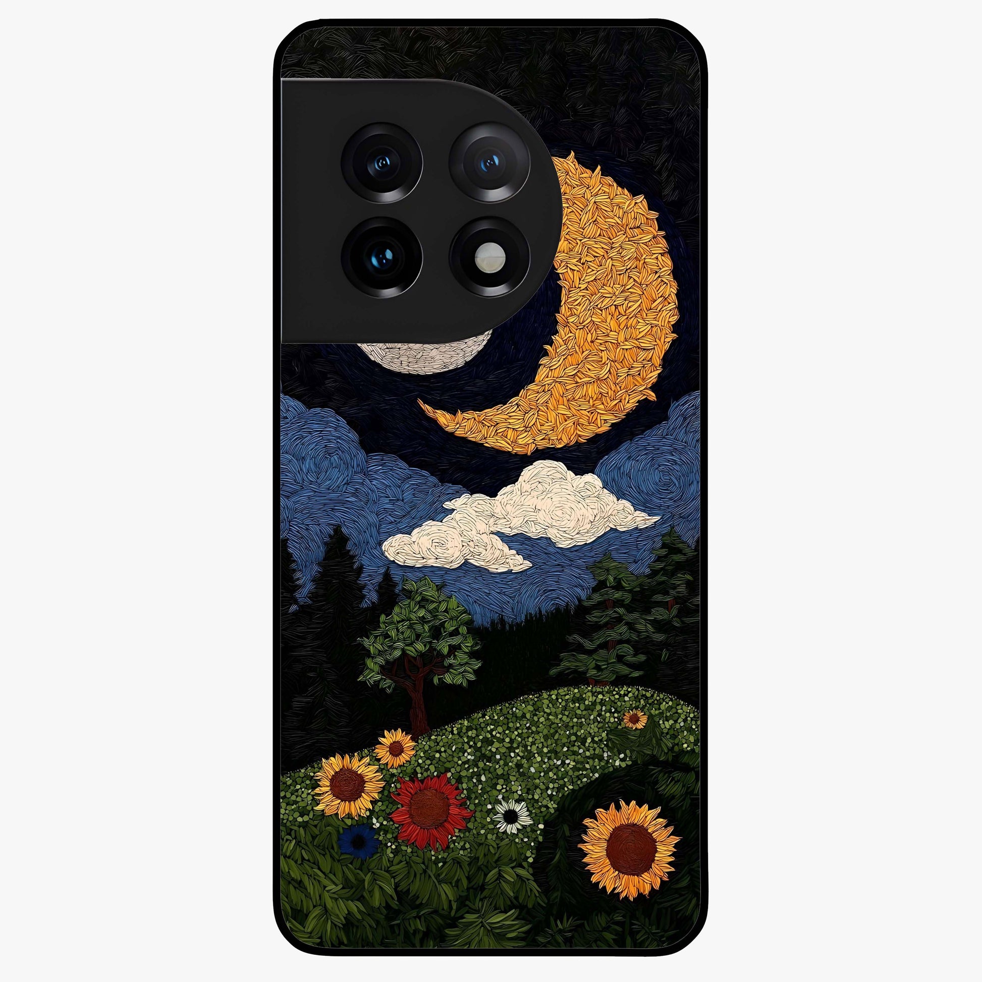 Sun and Moon Magic Design Glass Case for 1+11 artistic front view featuring symbolic sun and moon artwork