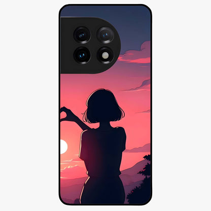 Sunset Silhouette Boy Glass Case for 1+11 artistic front view featuring boy silhouette against warm sunset backdrop