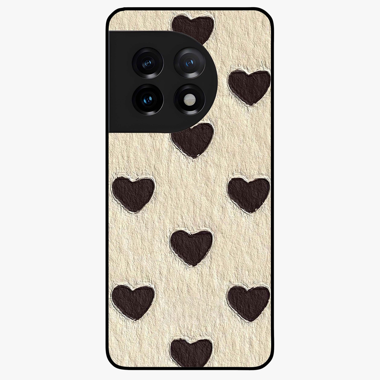 Textured Love Pattern Glass Case for 1+11 romantic front view featuring heart themed textured artwork