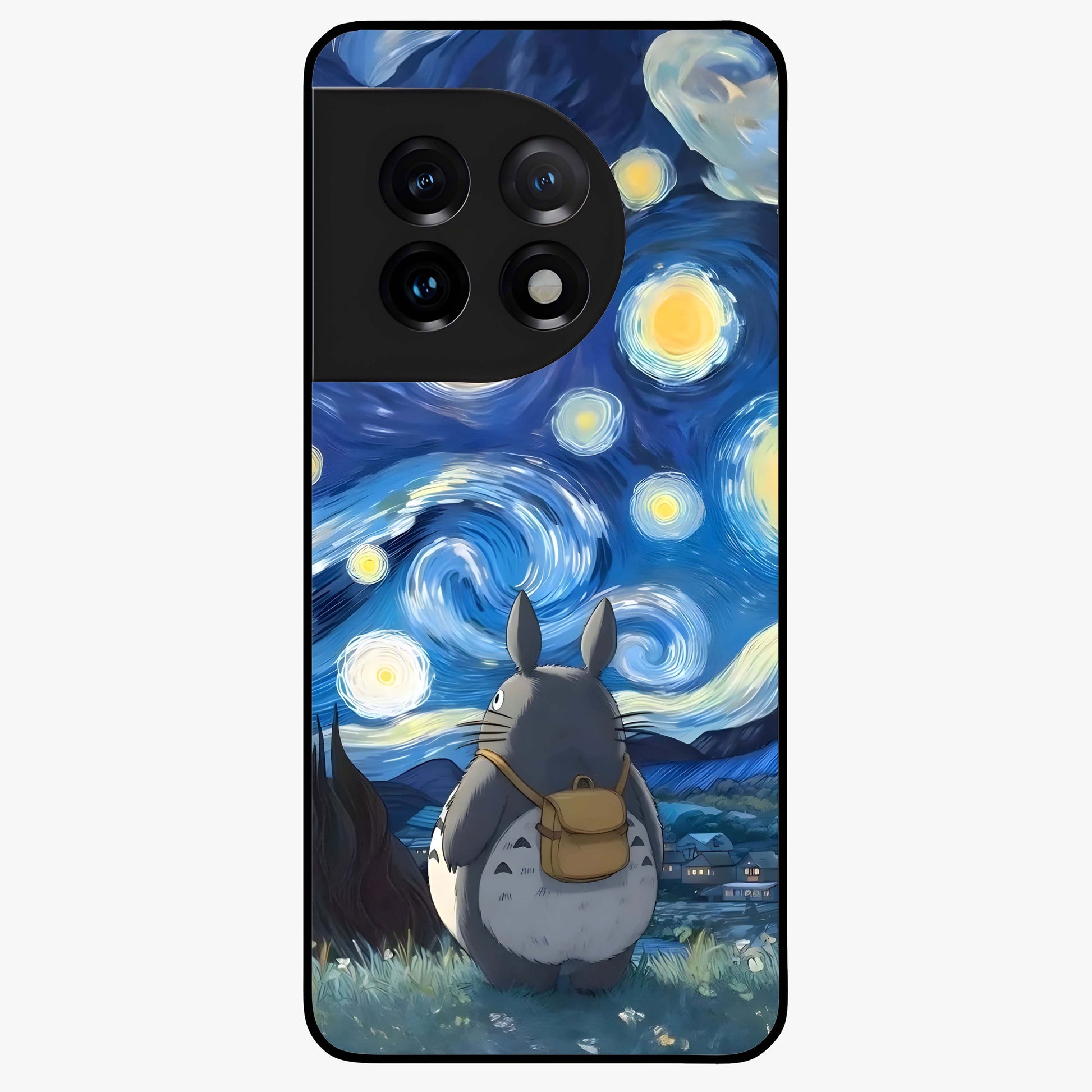 Totoro in Van Gogh Art Glass Case for 1+11 artistic front view featuring whimsical character artwork in painterly style