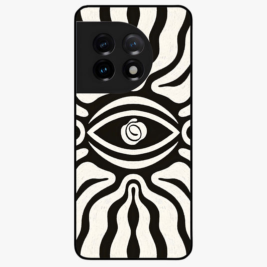 Trancewave Illusion Art Glass Case for 1+11 vibrant front view featuring abstract illusion inspired artwork