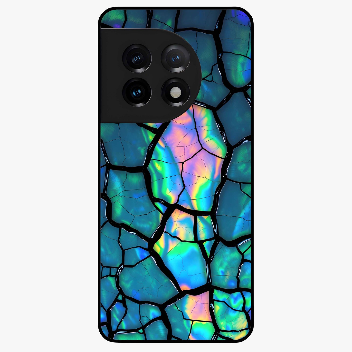 Tropical Wing Vibe Glass Case for 1+11 vibrant front view featuring wing inspired artwork with tropical colors