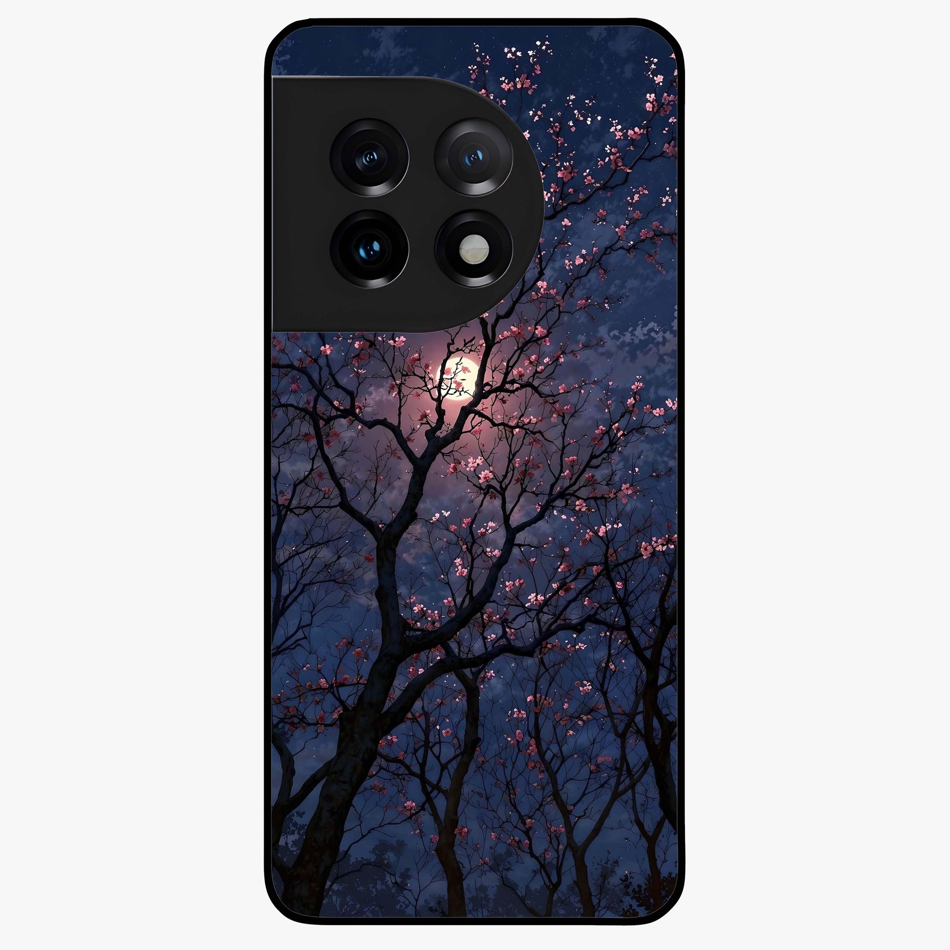Twilight Sakura Serenade Glass Case for 1+11 elegant front view featuring cherry blossom artwork under twilight sky
