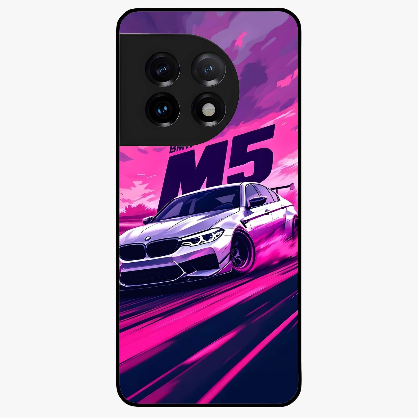 Velocity Drift Pulse Glass Case for 1+11 dynamic front view featuring racing inspired motion artwork