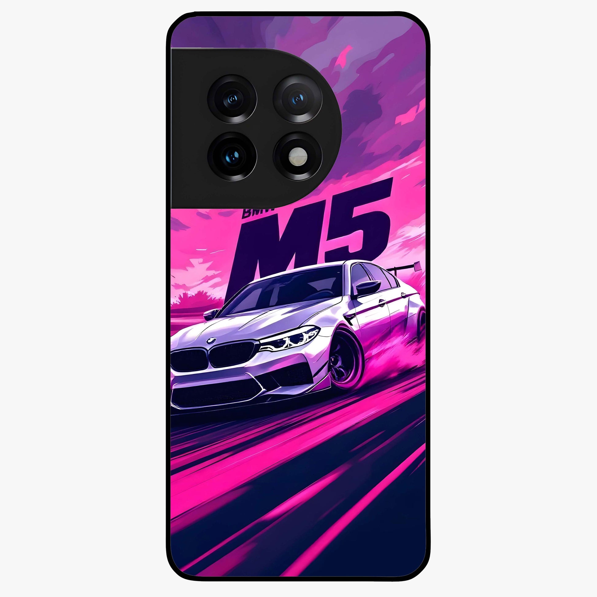 Velocity Drift Pulse Glass Case for 1+11 dynamic front view featuring racing inspired motion artwork