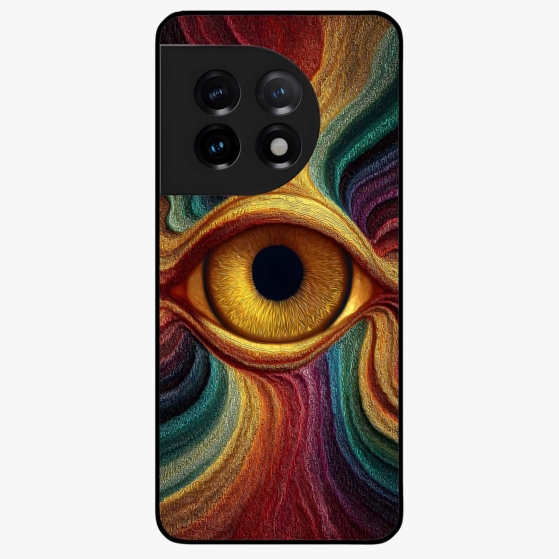 Visionary Flame Core Glass Case for 1+11 intense front view featuring fiery flame inspired artwork