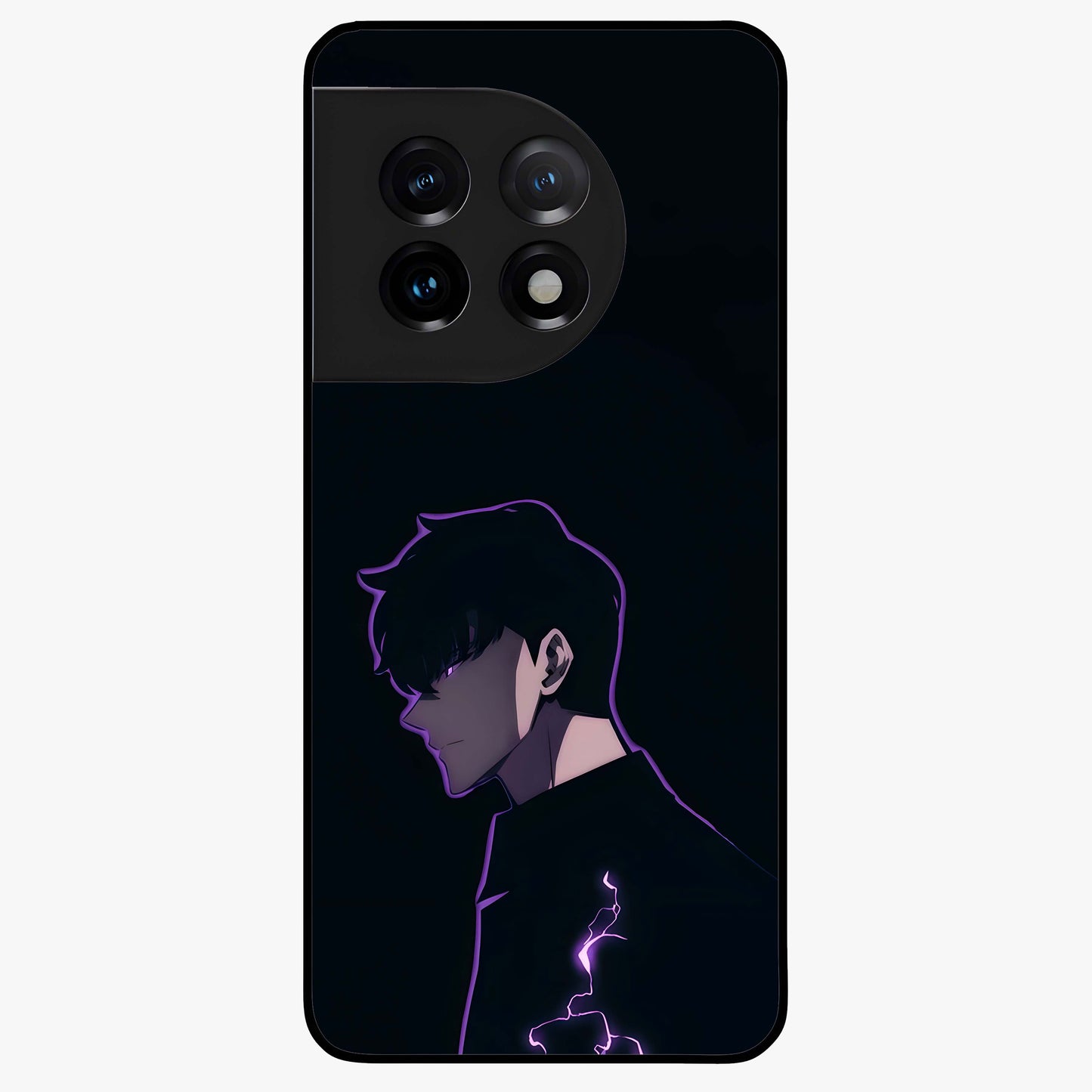 Void Lightning Phantom Glass Case for 1+11 electrifying front view featuring lightning inspired dark artwork