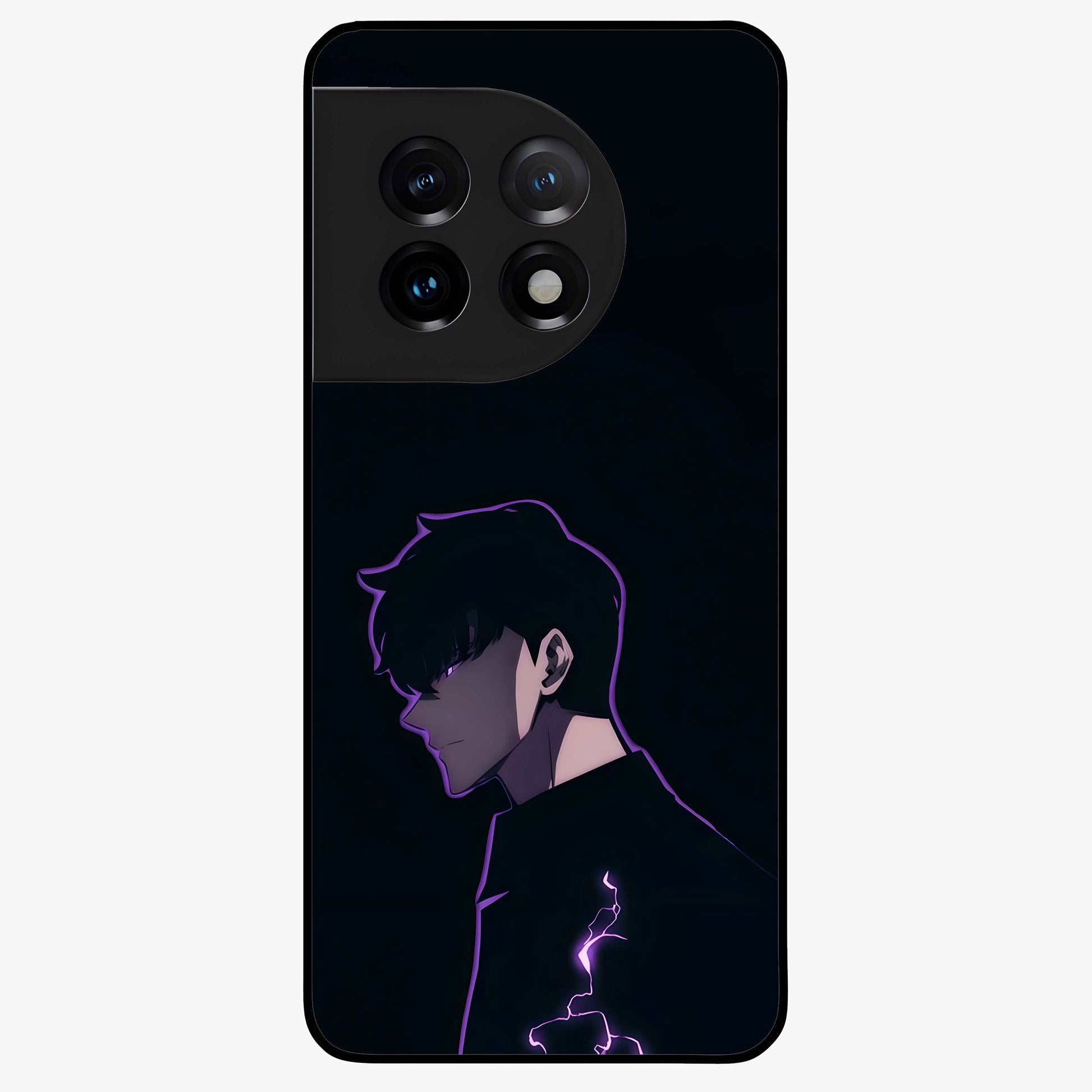Void Lightning Phantom Glass Case for 1+11 electrifying front view featuring lightning inspired dark artwork