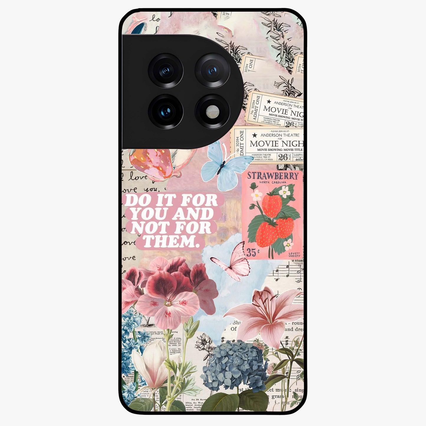 Whimsical Vintage Aesthetic Glass Case for 1+11 charming front view featuring dreamy retro inspired artwork