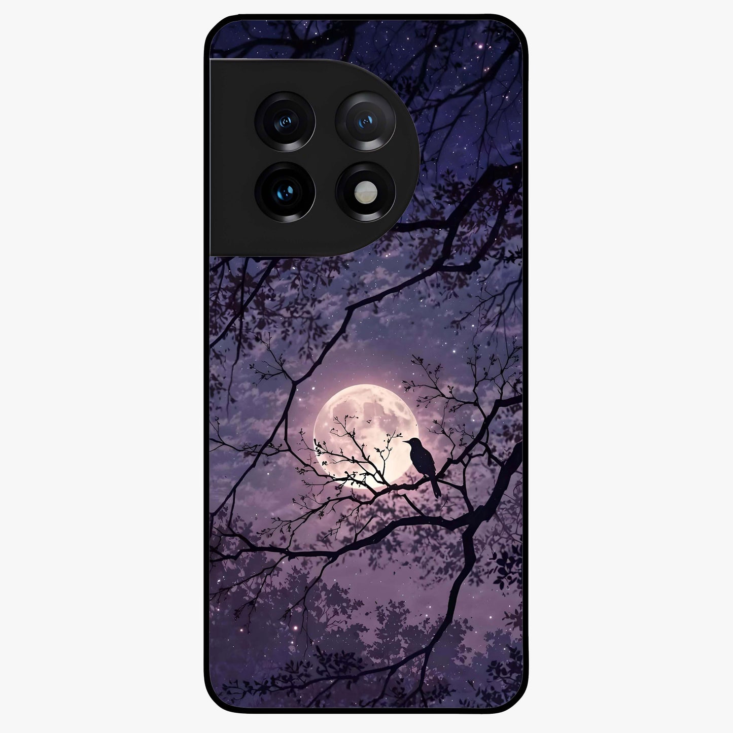 Whispering Moon Silence Glass Case for 1+11 serene front view featuring moon inspired artwork in calm night tones