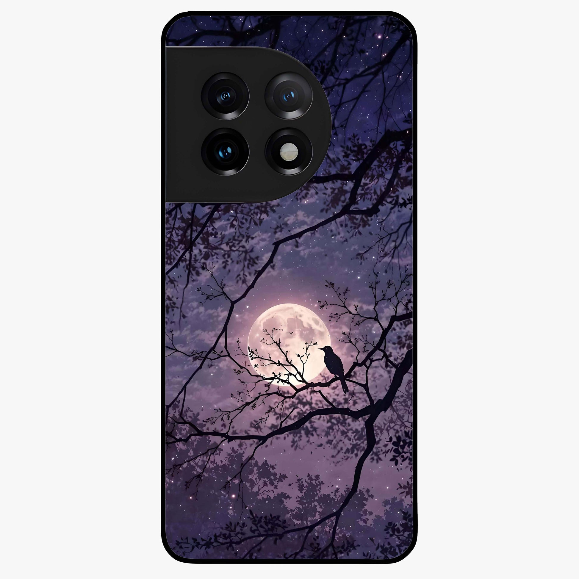 Whispering Moon Silence Glass Case for 1+11 serene front view featuring moon inspired artwork in calm night tones
